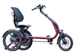 van raam easy rider compact driewielfiets in de kleur bordeaux rood zijaanzicht van de fiets ebike gelderland