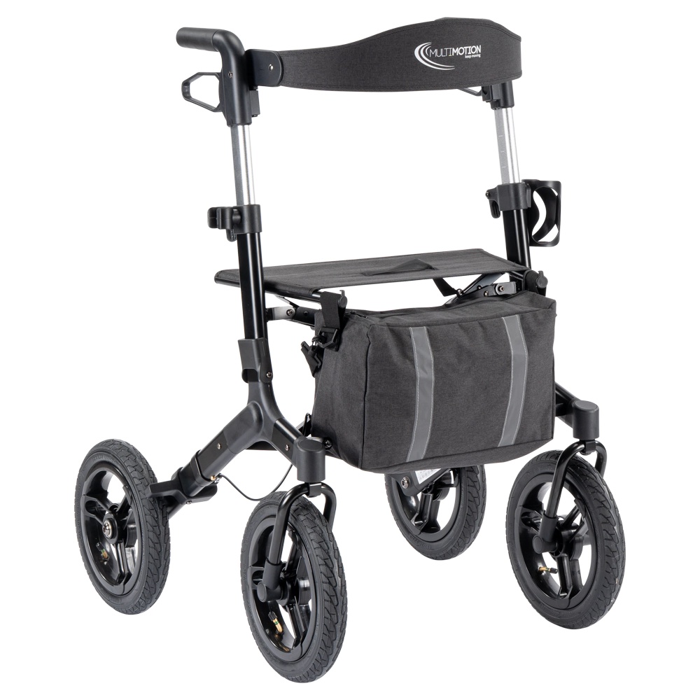 Multimotion-rollator-luchtbanden-zwart MultiMotion Outdoor rollator - Afbeelding 1