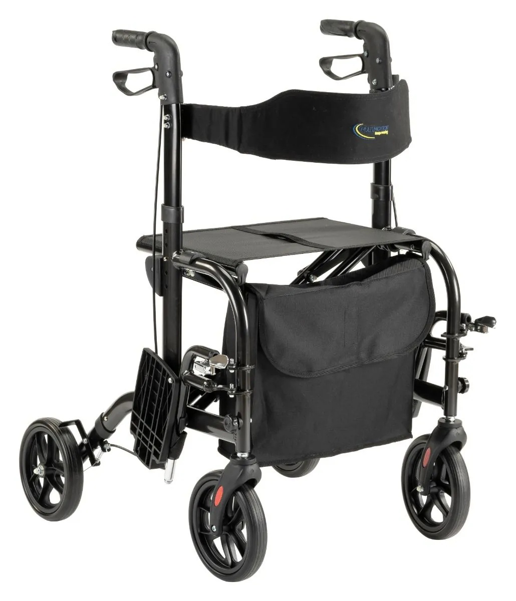 Multimotion-rollator-voetsteunen-zwart MultiMotion Duo rollator en transportrolstoel - Afbeelding 1