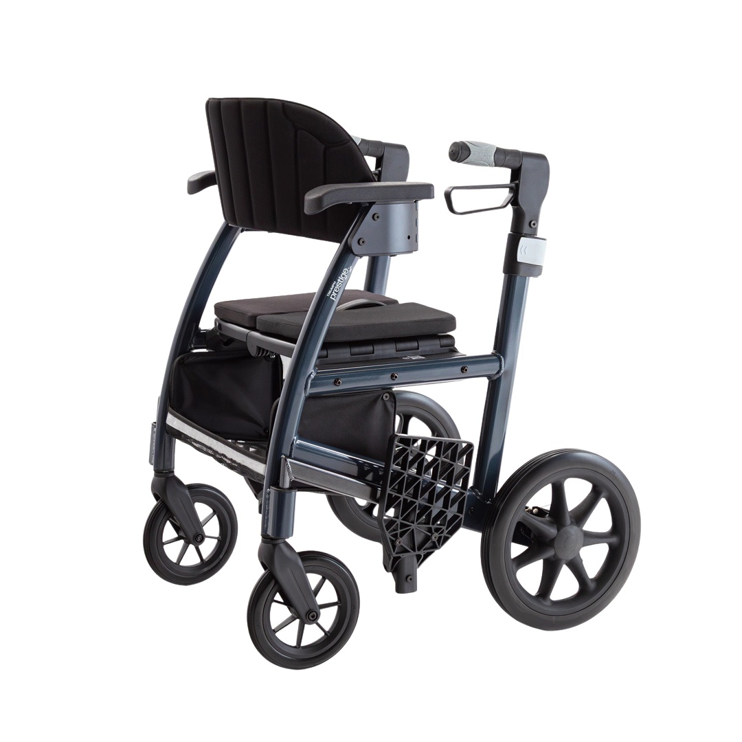 Rollator-met-rugleuning-donkerblauw Triumph Prestige rollator en transportrolstoel - Afbeelding 1