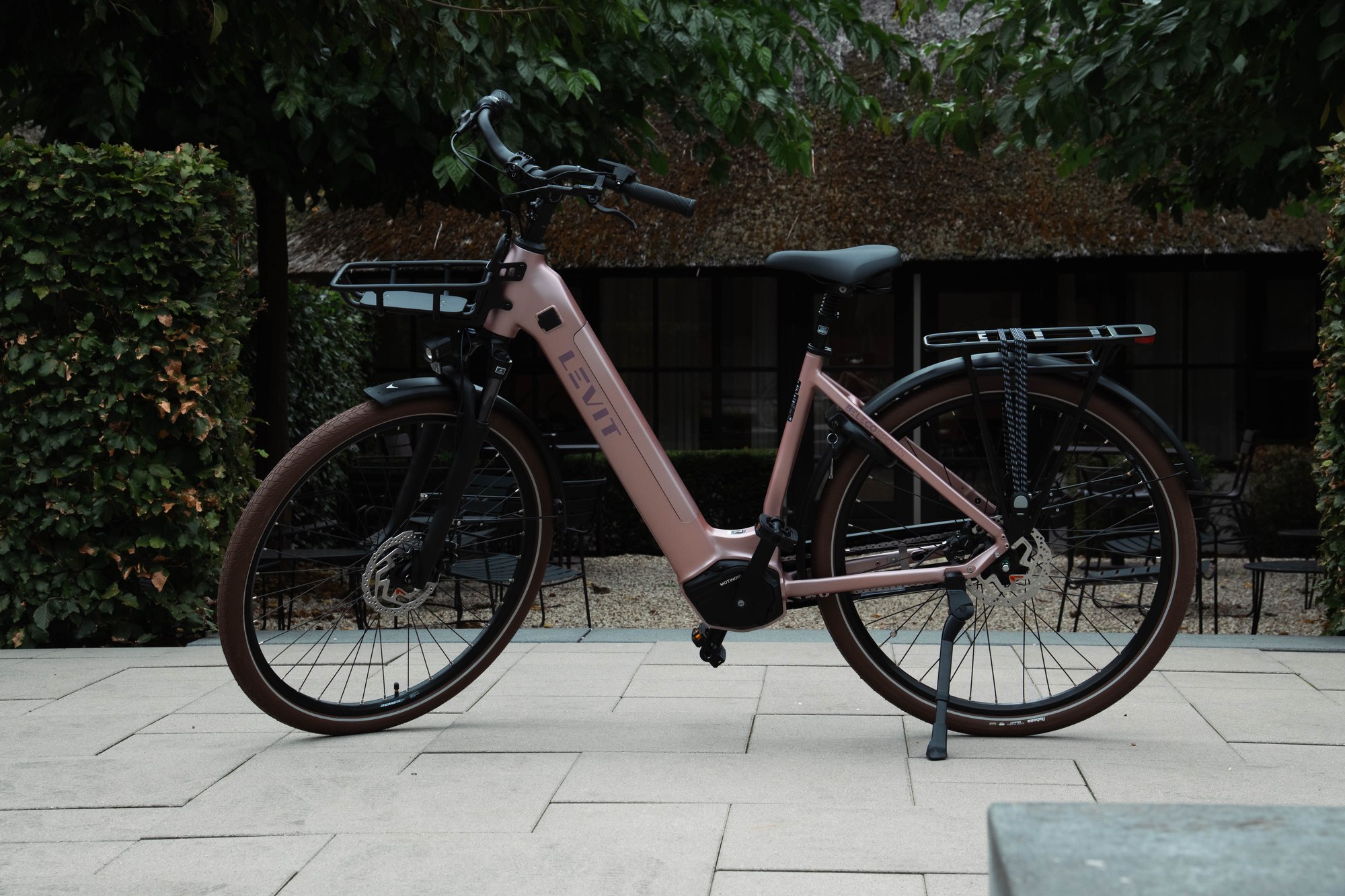 NSR-264 Roze Levit BELECO Sports lowstep Woodrose met lage instap, voordrager en bruine banden.